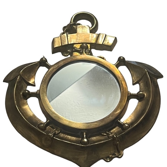 Vintage Solid Brass Ships Anchor Nautical Framed Mirror - Picture 2 of 9
